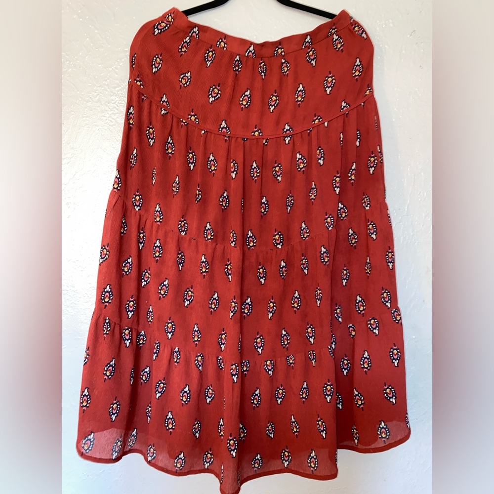 LOFT Red A-Line Skirt with Pattern